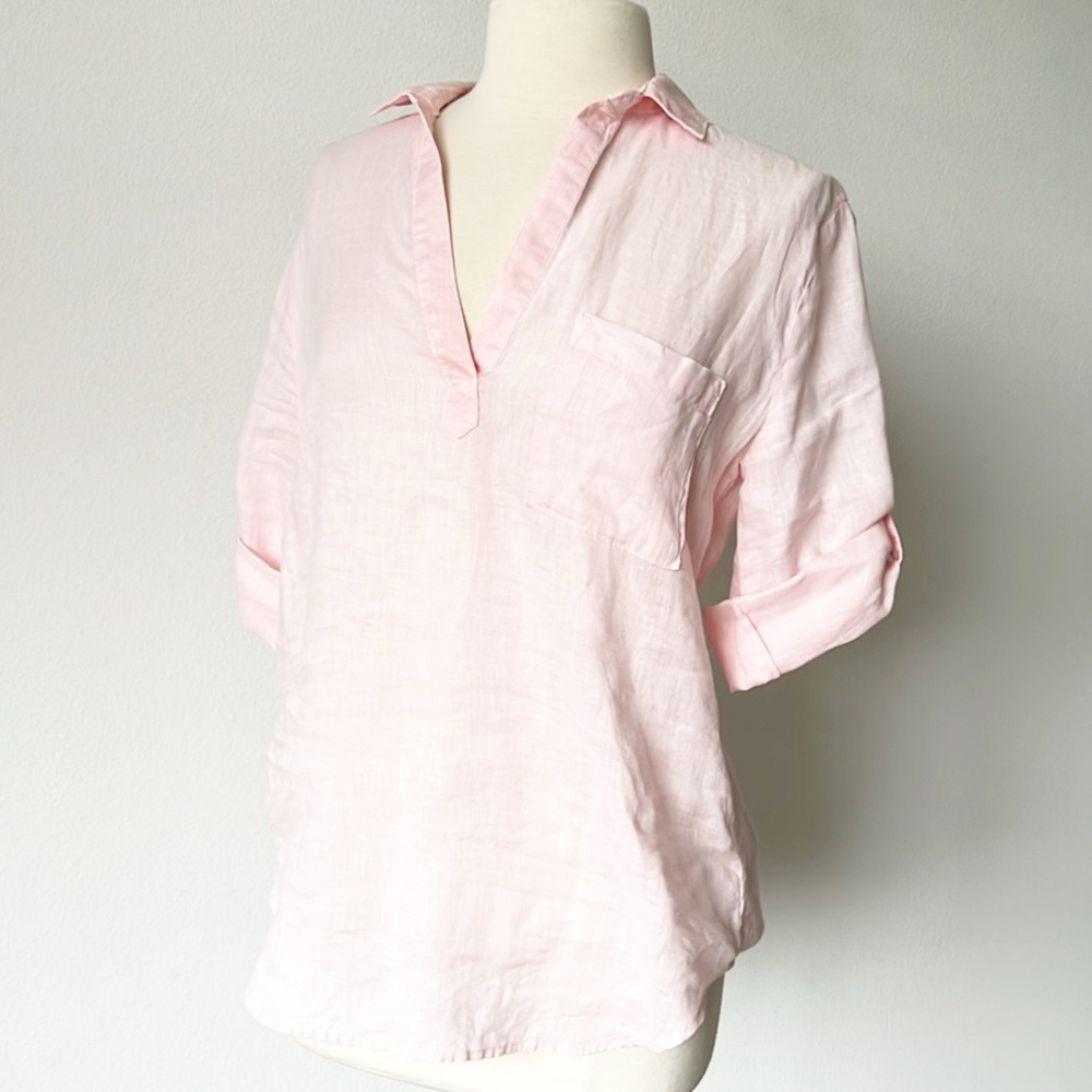 Side Stitch 10”% Linen Blouse - Picture 9 of 13
